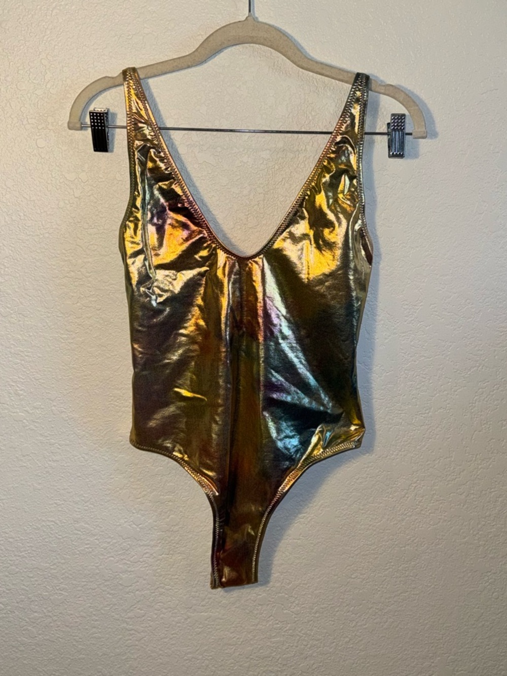 Bond-Eye Viva One Piece Ziggy Stardust Gold Thong Swimsuit NEW Size M - Picture 2 of 9